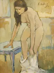 Latvian School, Woman Changing near a Window, 1967, Mixed media on paper (oil and/or pastel)