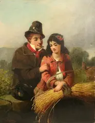 William Perry, Young Lovers, Oil on canvas, signed W