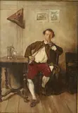 Eugène Fichel, Jeune Homme a la Taverne, An oil on wood panel attributed to French artist Benjamin Eugene Fichel