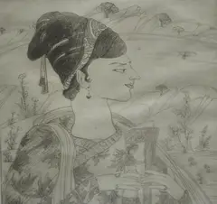 Abdur Rahman Chughtai, Mughal Artist, circa 1969, Pencil signed and titled at base