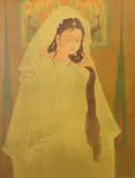 Abdur Rahman Chughtai, Untitled (Beauty in a White Dress), circa 1969, Ink and watercolor on paper