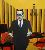 American School, Businessman in Mid-Century Modern Interior, Oil on canvas