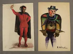 Russian School, Two Costume Design Sketches, Two drawings (watercolor. pencil, gouache)