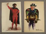 Russian School, Two Costume Design Sketches, Two drawings (watercolor. pencil, gouache)