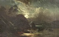 Clarence Roe, Nocturnal Scene, Oil on Canvas