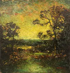 Hudson Mindell Kitchell, Twilight Silhouettes, Oil on board
