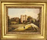 English School, Approaching Carisbrooke Castle, Oil on canvas