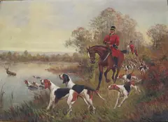 Hunters Among Hounds by Édouard Joseph Dantan, Oil on canvas, sold Jul 2025