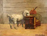 Continental School, Untitled, Terrier Puppy, oil on panel; signed H