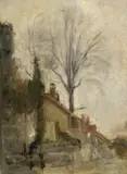 Continental School, Late October Urban Landscape, Oil on board