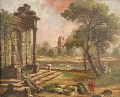 Italian School, Ancient Rome, Oil on canvas laid down to board