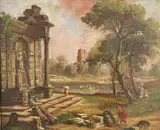 Italian School, Ancient Rome, Oil on canvas laid down to board