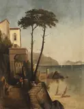 Italian School, Bay of Naples, Oil on board