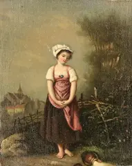 Continental School, The Milkmaid, Oil on canvas