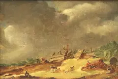 Jan van Goyen, Untitled, Dune Landscape, 19th century oil on board painting after the painting by Jan van Goyen, a Dutch landscape painter