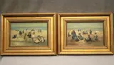 Louis van der Pol, Two Works: Children Enjoying Sunday at the Beach, Two oil on board artworks