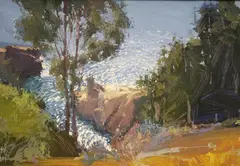 Ken Auster, California Coastline with Cliffs and Surf, 1977, Oil on board
