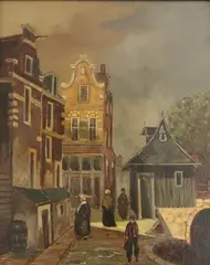Cornelis Springer, The Visch Bridge over the Oude Rijn in Woerden, Oil on canvas. signed "P