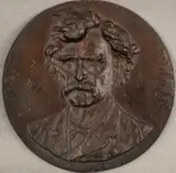 Louis F. Ragot, Mark Twain, Patinated metal (possibly bronze) round plaque dated 1910 and signed by L