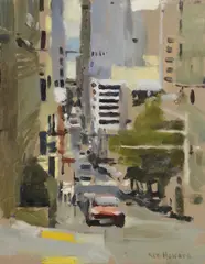 Untitled by Ken Howard, oil on canvas board 25.5 x 20.5cm, sold Apr 2022