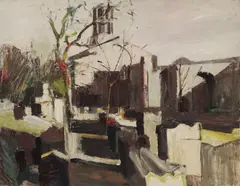 Bernard Kay, Untitled, Bernard Kay (1927-2021) A churchyard oil on canvas board 81 x 104cm .