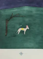 Craigie Aitchison, Untitled, collage and hand-colouring in gouache