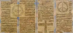 Dmitri Plavinsky, "Partitur", 1991, Collage und Öl auf Leinwand (4-teilig, montiert)