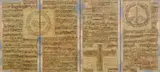 Dmitri Plavinsky, "Partitur", 1991, Collage und Öl auf Leinwand (4-teilig, montiert)