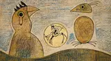 Max Ernst, Rêve Surréaliste. Le Deux Coqs, 1970, Farblithografie auf Büttenkarton mit Mittelfalz