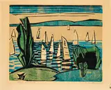 Carl-Heinz Kliemann, Segelboote, Farbholzschnitt auf Bütten