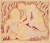 André Masson, Siegfried und Brunhilde (Aus: Louis Aragon. Les Amants Célèbres), 1973-79, Farbradierung auf Bütten