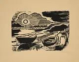 Max Pechstein, Untergehende Sonne (Ostseestrand) (Aus: Boettcher-Mappe), 1953, Holzschnitt auf chamoisfarbenem Velin