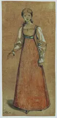 Moritz von Schwind, Mädchen in Rot, 1822, Bleistift und Gouache auf Papier