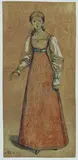 Moritz von Schwind, Mädchen in Rot, 1822, Bleistift und Gouache auf Papier