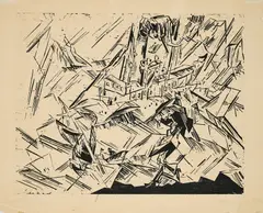 Ostsee Dampfer (Fahrzeuge in der Ostsee) by Lyonel Feininger, 1918, Holzschnitt auf Papier, sold Aug 2024