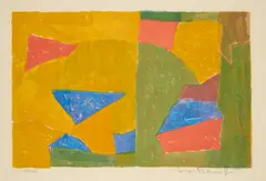 Komposition in Gelb, Grün, Blau und Rot by Serge Poliakoff, 1956, Farblithografie auf BFK Rives (Wasserzeichen), sold Aug 2024