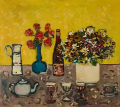 Peter Janssen, Stillleben vor gelbem Grund, Ca. 1960er, Öl auf Leinwand