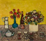 Peter Janssen, Stillleben vor gelbem Grund, Ca. 1960er, Öl auf Leinwand