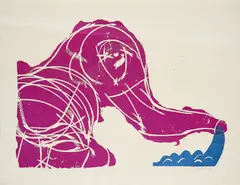 HAP Grieshaber, Planetentrommler (Aus: Der Engel der Geschichte 11/1968), 1968, Farbholzschnitt auf Japan