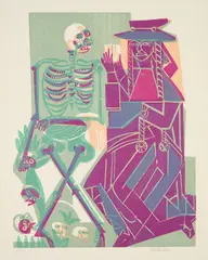 Der Kardinal (Aus: Totentanz von Basel) by HAP Grieshaber, 1966, Farbholzschnitt auf Werkdruckpapier, sold May 2024