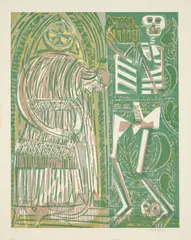 Der Chorherr (Aus: Totentanz von Basel) by HAP Grieshaber, 1966, Farbholzschnitt auf Werkdruckpapier, sold May 2024