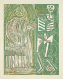 HAP Grieshaber, Der Chorherr (Aus: Totentanz von Basel), 1966, Farbholzschnitt auf Werkdruckpapier