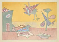 Werner Gilles, Todesvögel, 1957, Farblithografie auf Velin