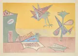 Werner Gilles, Todesvögel, 1957, Farblithografie auf Velin