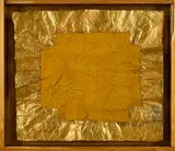 Winfried Muthesius, Ohne Titel, Öl und Goldfarben auf Bütten, collagiert in Schaukasten, im Inneren goldfarben gefasst