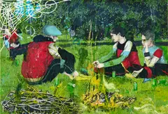 Love Phobe by Veit Laurent Kurz, 2016, Wachskreide und Acryl über Digitaldruck auf Holz, sold Apr 2024