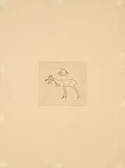 Hirsch und Hut (Aus: Suite Zirkulationszeit) by Joseph Beuys, 1982, Radierung auf Papier, auf grauem Rives aufgewalzt, sold Apr 2024