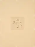 Joseph Beuys, Hirsch und Hut (Aus: Suite Zirkulationszeit), 1982, Radierung auf Papier, auf grauem Rives aufgewalzt