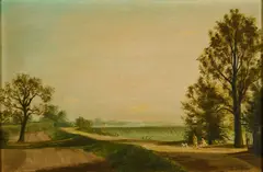 Theo Champion, Rheinische Landschaft, Öl auf Hartfaser