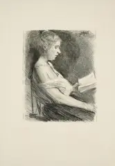 Lesendes Mädchen by Max Liebermann, 1896, Lithografie auf Maschinenbütten, sold Apr 2024
